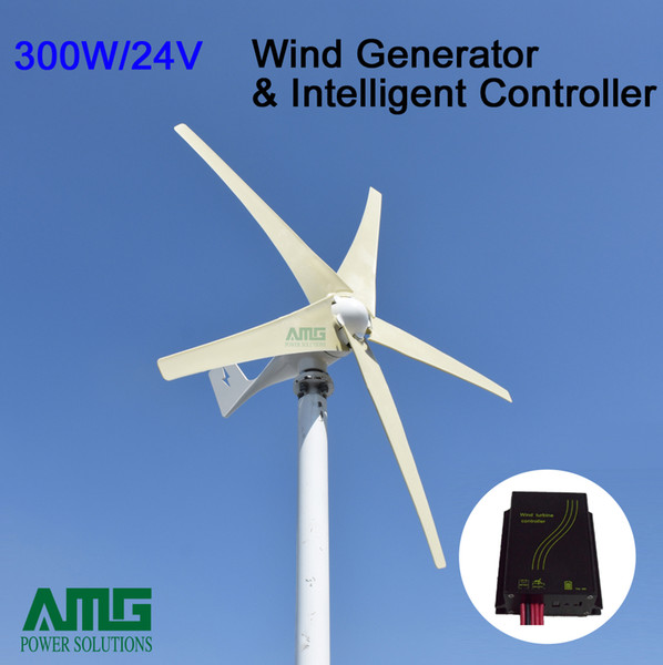 AMG wind turbine generator 300w 24v,5 or 3 blades low start up speed,anti-corrosion,with intelligent wind controller for home use