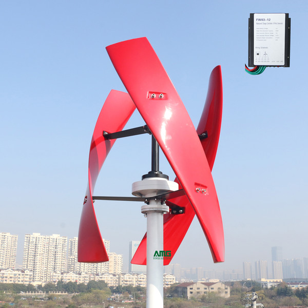 600W 24V Spiral Wind Turbine Generator Red/White VAWT Vertical Axis Residential energy with PWM Charger Controller