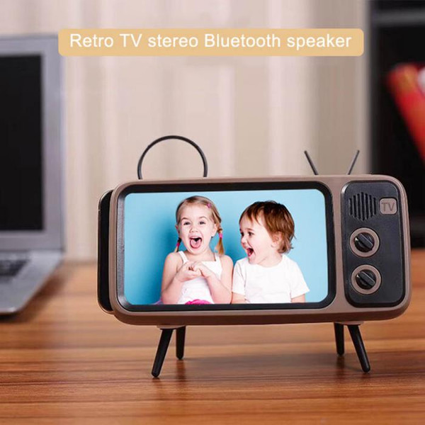 FAshion Pth800 Newly Cute Mini HIFI mobile phone TV shape Bluetooth Stereo Speaker Wireless Super Bass Speakers USB Charge Phone Holder