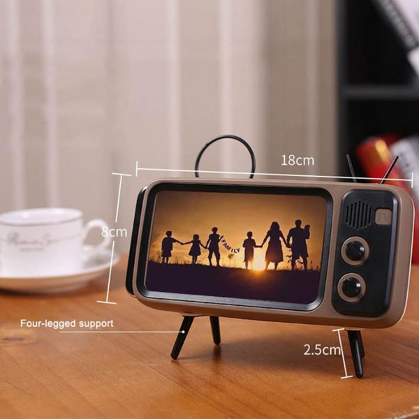 Pth800 Newly Cute Mini HIFI mobile phone TV shape Bluetooth Stereo Speaker Wireless Super Bass Speakers USB Charge Phone Holder