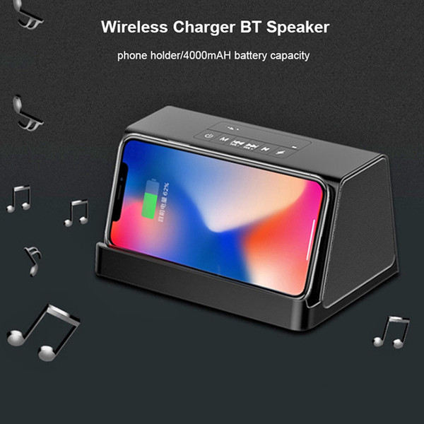 2 in 1 Bluetooth speaker+10 W Fast Wireless Charger Handfree Call Portable Bass Power Bank Sound Box For Samsung /iPhone