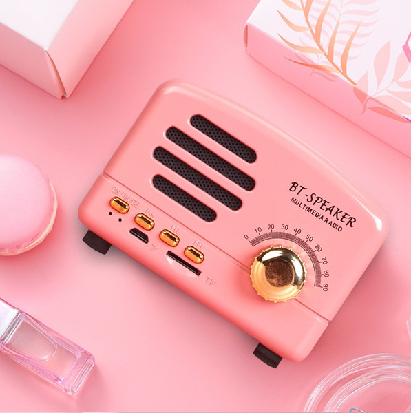 Retro bluetooth plastic speaker PC mini creative gift wireless smart phone stereo bass lithium battery power can also be used as a radio