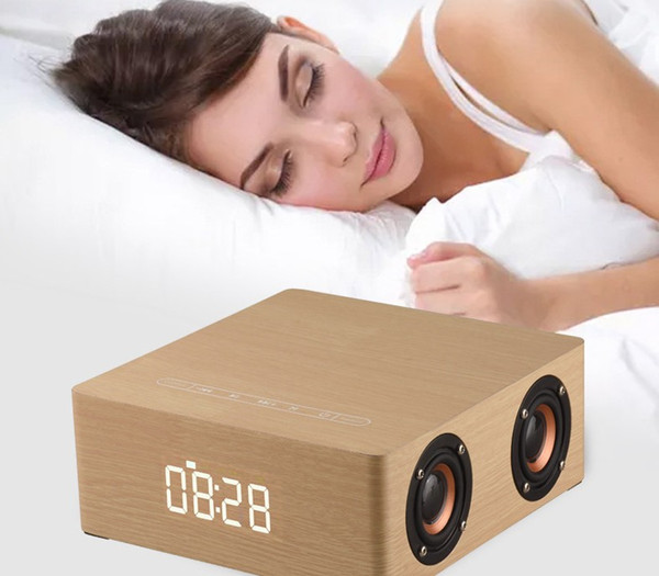 Q5C Wood Bluetooth Speaker 12W Clock Digital Display 3600mAh Battery Subwoofer MP3 Player AUX Audio TF Card USB Play Wooden Speakers LLFA