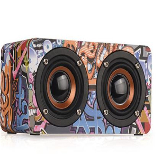 Wooden wireless Bluetooth speaker portable M5 graffiti wooden wireless Bluetooth speaker HiFi shock bass dance fashion trend audio