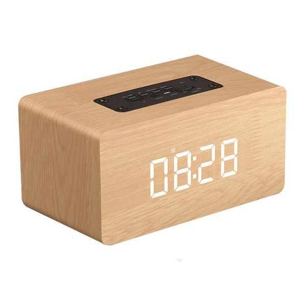 Wooden Bluetooth Speaker 6W Digital Clock Display 1500mAh Battery Subwoofer Music MP3 Player TF Card USB Play Wood Speakers