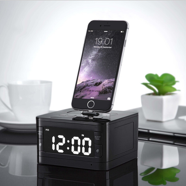 Portable brand T7 Bluetooth Radio Alarm Clock Speaker System with LCD Screen Music Dock Charger Station Stereo Speaker for 8 Pin iPhone/ipod