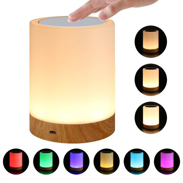 LED Portable Bluetooth Speaker Wireless Touch Control Smart Bedside Lamp Speaker Colorful Dimmable RGB Night Light Speaker Wood Color