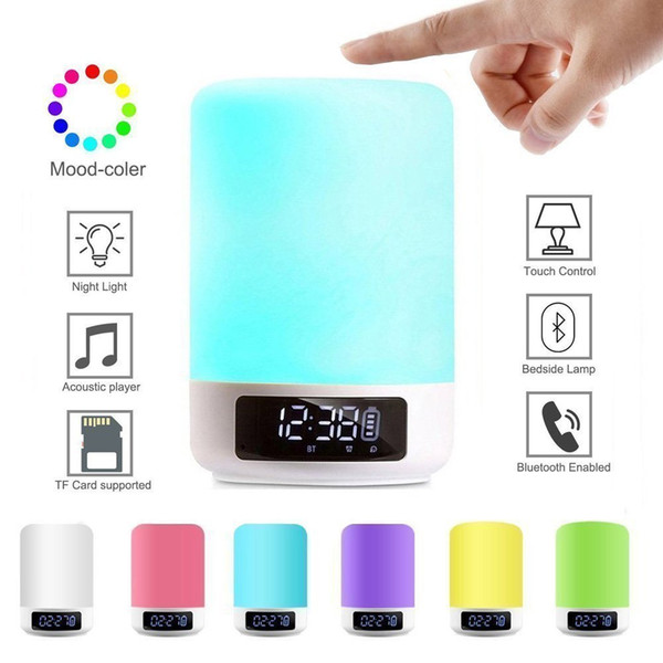 New LED Night Light Bluetooth Wireless Speaker Smart Touch Control Color Change Lamp Smart Alarm TF SD Card Music Play Handfree Call Speaker