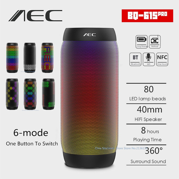 AEC colorful Waterproof LED light Portable Bluetooth Speaker BQ - 615 Pro Wireless Super Bass Mini Speaker Flashing Lights FM