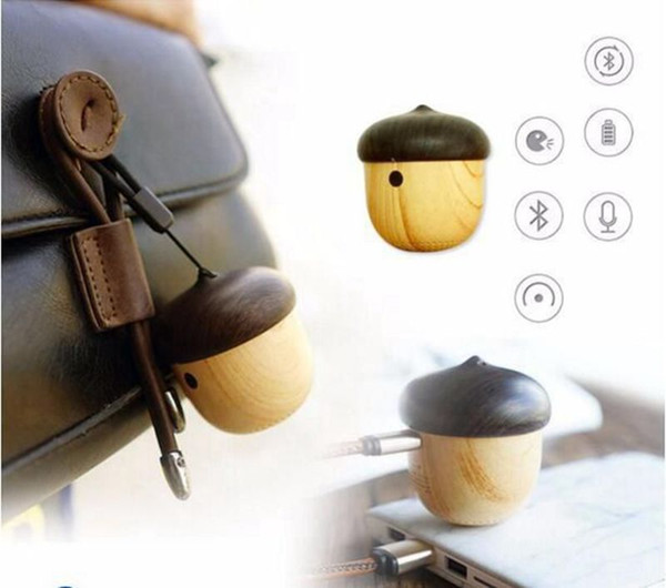 Newest nut Speaker Wooden bluetooth mini Unique Design with Built-in Microphone & Strap Wood Loudspeaker for iPhone & Android Retail Box