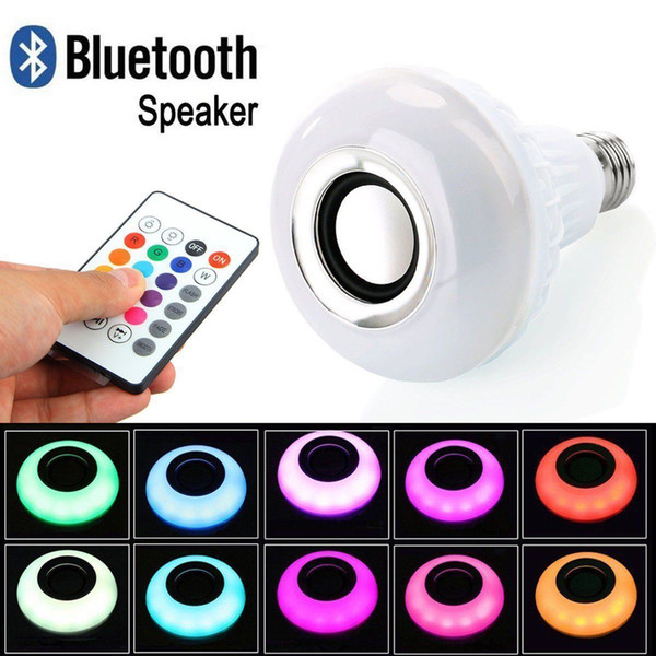 Wireless Bluetooth LED Light Speaker Bulb RGB E27 12W Music Playing lamp Remote 24 keys remote Bluetooth Speaker 16 Color RGB Portable