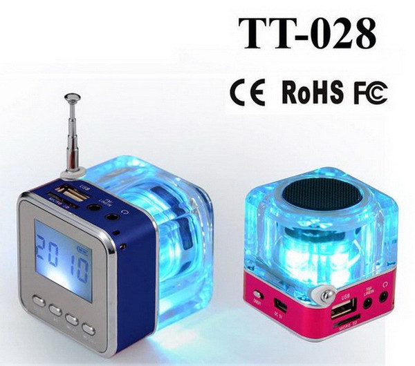 Nizhi TT-028 LED Crystal Mini Speaker Portable Speakers TT 028 FM TF U Disk LCD Display Subwoofer for iPhone 6 Plus 5