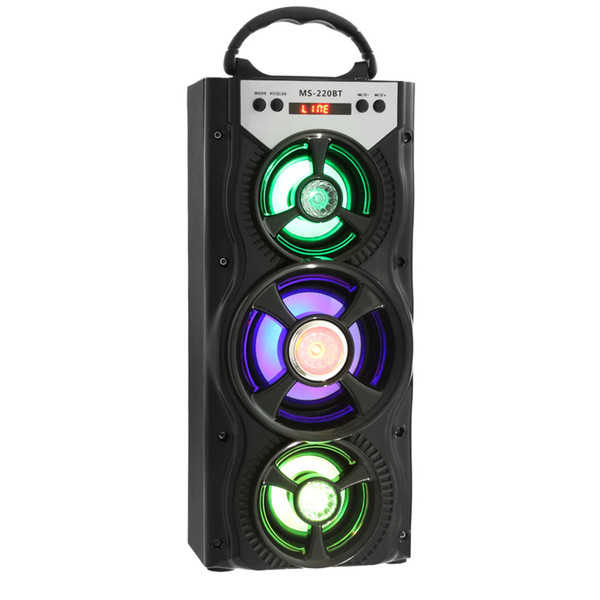 Wholesale- Portable MS - 220BT Bluetooth Speaker FM Radio AUX Huge Stereo Sound With 4-inch Hi-Fi Speaker Colorful LED Light