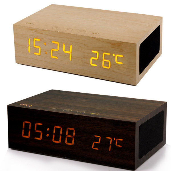 Original W1 Wooden Bluetooth Alarm Clock Speaker with Time Temperature Display Dual USB Charger W2 QI wireless bluetooth Stereo Wood speaker