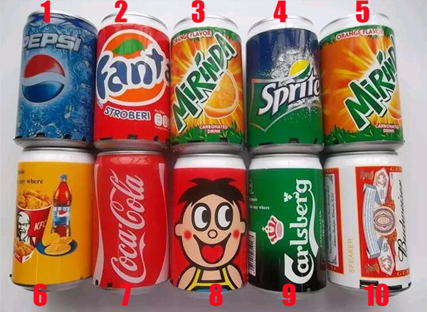 Mini Speaker Cans Coke Pepsi Fanta 7-Up Sprite Zip-top Can Speakers USB Portable Sound Box TF Card Speakers Support FM Radio U-Disk DHL