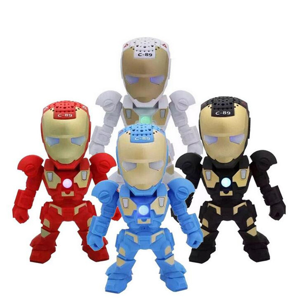 C-89 Iron Man Bluetooth Speaker with LED Flash Light Deformed Arm Figure Robot Portable Mini Wireless Subwoofers TF FM USB Card