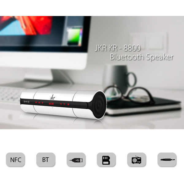 Wholesale- JKR Portable KR8800 NFC FM HIFI Bluetooth Speaker Wireless Stereo Loudspeakers Super Bass Caixa Se Som Sound Box Hand Free