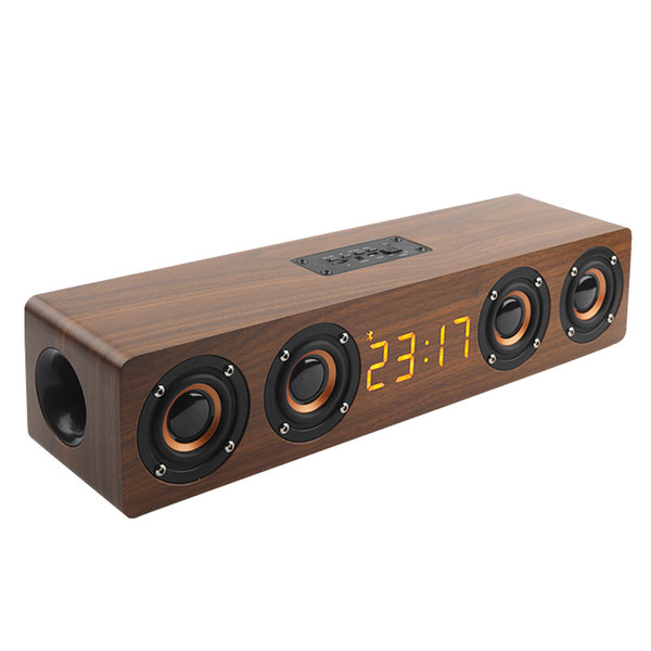 Wooden Portable Clock Wireless Bluetooth Speaker Stereo PC TV System Speaker Desktop Speaker Sound Post FM Radio Computer Speake