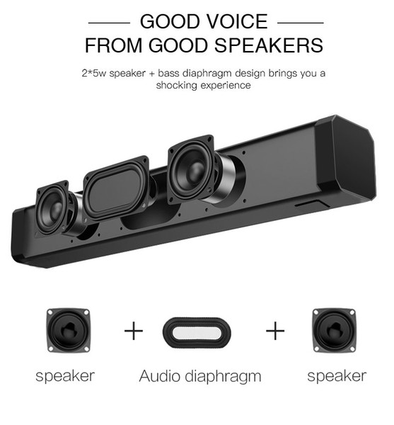 LP-089 3D Sound Bar Wireless Bluetooth Speaker With Dual 5W Bass Surround Sound Speaker Support TF Card Calls Function Better Bluedio