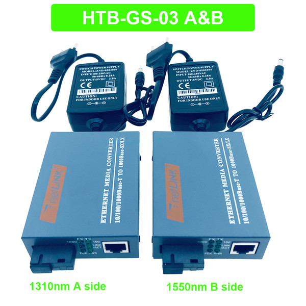 HTB-GS-03 A&B 3pairs Gigabit Fiber Optical Media Converter 1000Mbps Single Mode Single Fiber SC Port External Power Supply