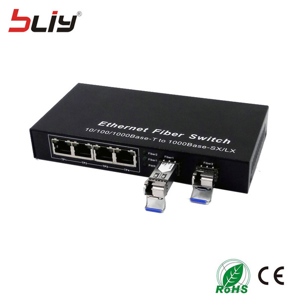 Wholesale-2 sfp slot fiber optical gigabit switch sfp to 4 rj45 UTP ports ethernet media converter SC single mode FTTH GPON terminal