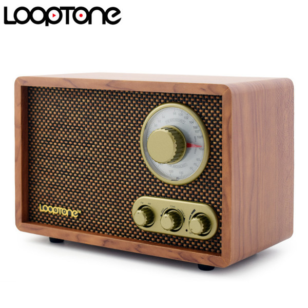 LoopTone Tabletop AM/FM Bluetooth Radio Vintage Retro Classic Radio W/ Built-in Speaker Treble&Bass Control Hand-crafted Wood