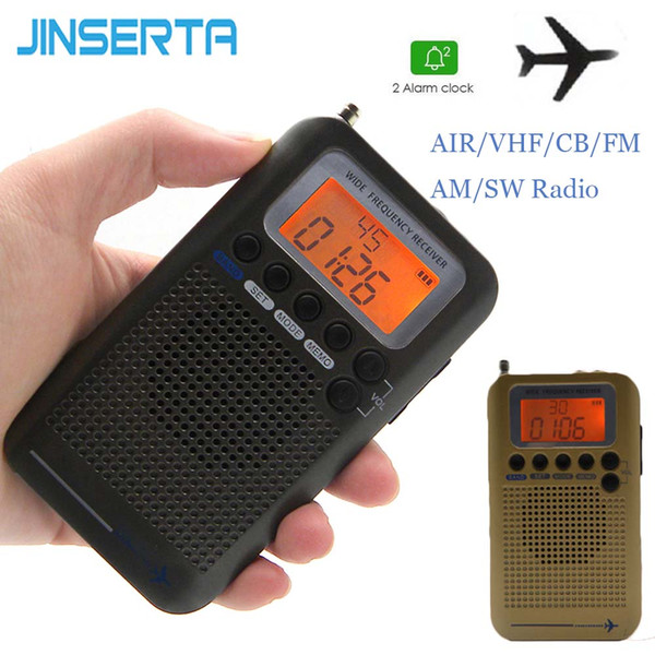 JINSERTA Mini VHF Radio Portable Aircraft FM AM SW FullBand Radio VHF CB 30-223MHZ 25-28MHZ Air 118-138MHZ with Dual Alarm Clock