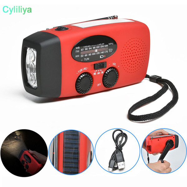 AM/FM/WB Solar Radio Emergency Solar Hand Crank Powerful 3 LED Flashlight Electric Torch Dynamo Bright Lighting Lamp Free Shipping