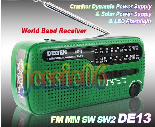 DE13 CRANK DYNAMO SOLAR EMERGENCY AM FM SW DEGEN RADIO FM MM SW SW2 world Radio