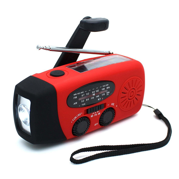 Emergency Hand Crank Self Powered AM/FM Solar Weather Radio with LED Flashlight, 1000mAh Power Bank for iPhone/Smart Phone