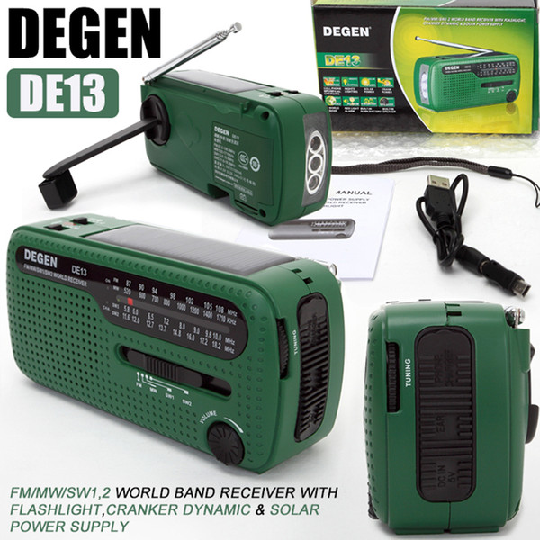 DEGEN DE13 FM AM SW Crank Dynamo Solar Power Emergency Radio Global receiver High Quality VS Tecsun PL-310ET VS Panda 6200