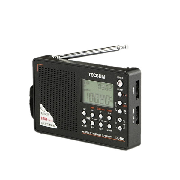 Wholesale-New TECSUN PL-505 Full-band Digital Demodulator Stereo FM Radio High Sensitivity Portable LCD Display Music Player Radio Black