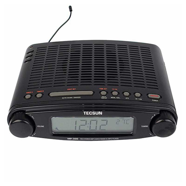 Wholesale-Original TECSUN MP-300 FM Radio Stereo DSP Radio USB MP3 Player Desktop Clock ATS Alarm Portable Radio Receiver LED DIsplay