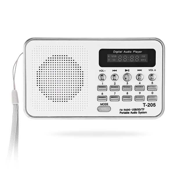 T-205 Portable Mini Digital Stereo Speaker FM Radio Music Player White Support TF/SD Card Rechargeable