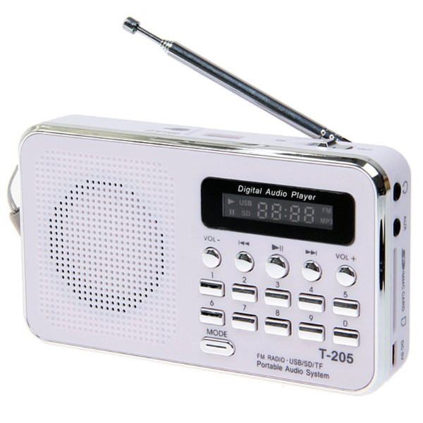 Hot Sale T-205 FM Radio Portable HiFi Card Speaker Digital Multimedia MP3 Music Loudspeaker White Camping Hiking Outdoor Sports