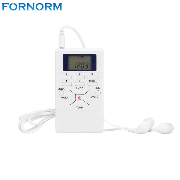 FORNORM Mini Digital FM Radio Receiver Mini Compact AM/FM/Shortwave Radio LED Display Handheld Pocket Slim With Earphone