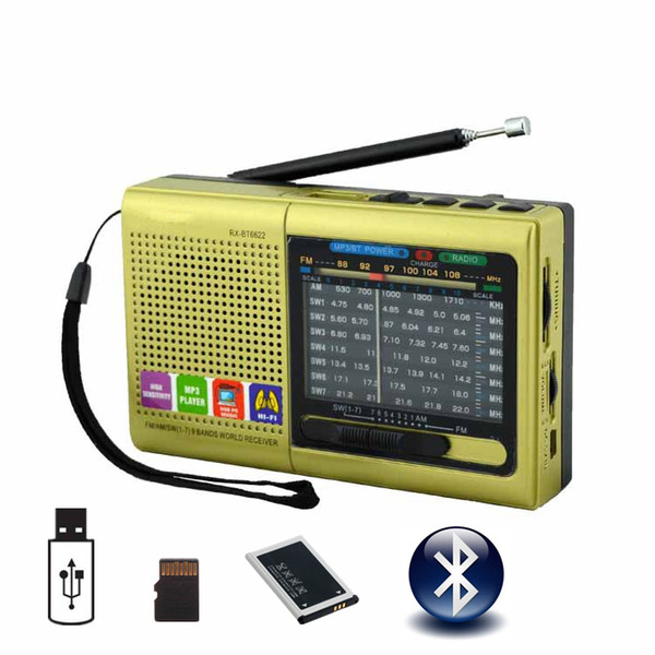 Bluetooth Speaker Rechargeable Portable MP3 Radio Receiver Am/Fm/SW Radio Support USB Flash Disk TF Card MP3 Player Music Files