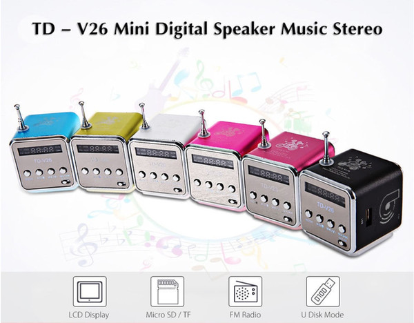 Portable TD-V26 Digital FM Radio Speaker Mini FM Radio Receiver With LCD Stereo Loudspeaker Support Micro TF Card