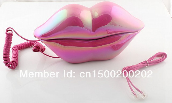 Wholesale-Free shipping Sexy analog Hot Pink Lip Home Desk Plastic Wired Telephone phone-3016