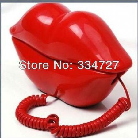 Wholesale-Novelty Sexy Red Kiss Hot Lips Design Home Desk Wired Phone Home Phone Telephone