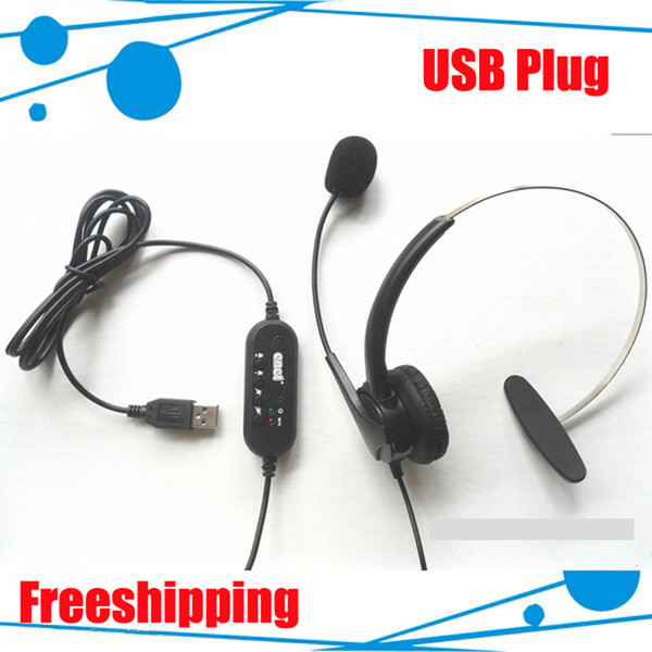 Call center telephone headset / headphone with Volume Control USB plug call center telephone headphone 10PCS/LOT