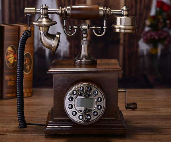 antique European solid wood telephone retro fashion creative American home Chinese classical hand crank landline