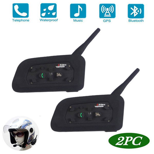 Wholesale- 2PCS Vnetphone V6 BT Interphone Multi BT Interphone 1200M Motorcycle Bluetooth Helmet Intercom 6 Rider