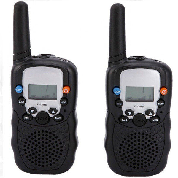 Wholesale-2pcs Walkie Talkie portable ham radio T-388 Black Mini Wireless LCD 5KM UHF VOX Multi Channels transceiver Way Radio