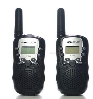 Wholesale-2pcs Walkie Talkie portable ham radio T-388 Black Mini Wireless LCD 5KM UHF VOX Multi Channels transceiver Way Radio