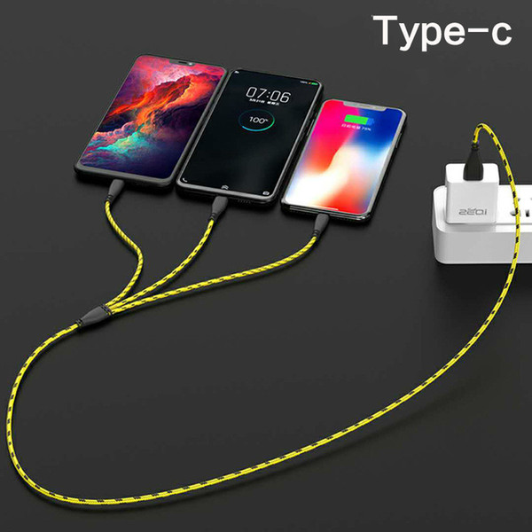 One Drag Three Fast Full Weave Line Usb Mobile Phone Charge Line Three-in-one 1.2 M usb type c type c cable