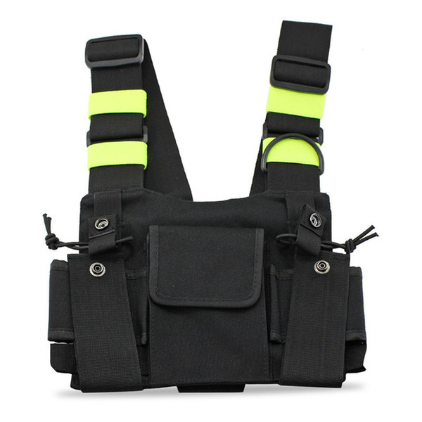 Bright Green Radio Chest Harness Chest Front Pack Pouch Holster Vest Rig Carry Case for 2 Way Radio Walkie Talkie Baofeng UV-5R