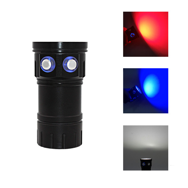 20000lm Strong Light Flashlight White Red Blue Light Rechargeable LED Diving Flashlight For 18650 battery Video Photography Light