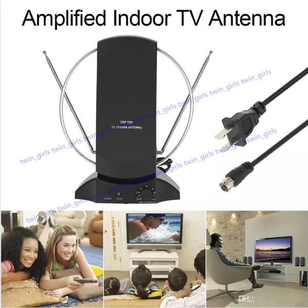 LAN-1014 Amplified HDTV Indoor Digital TV Antenna 50 Mile Range UHF / VHF with Power Supply for DTV / FM Receiver F Connector US Plug