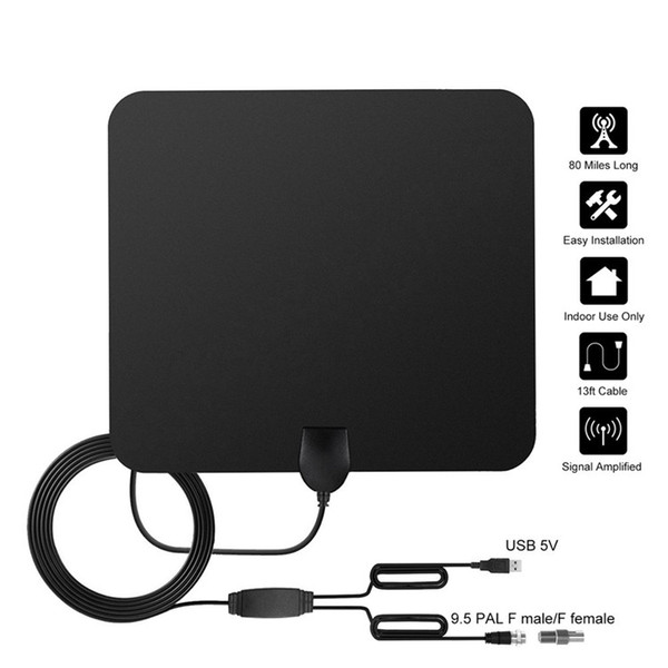 TV Antenna Indoor HDTV Antenna 50 miles Range with Amplifier USB Power Supply and 13FT High Performance Coax Cable